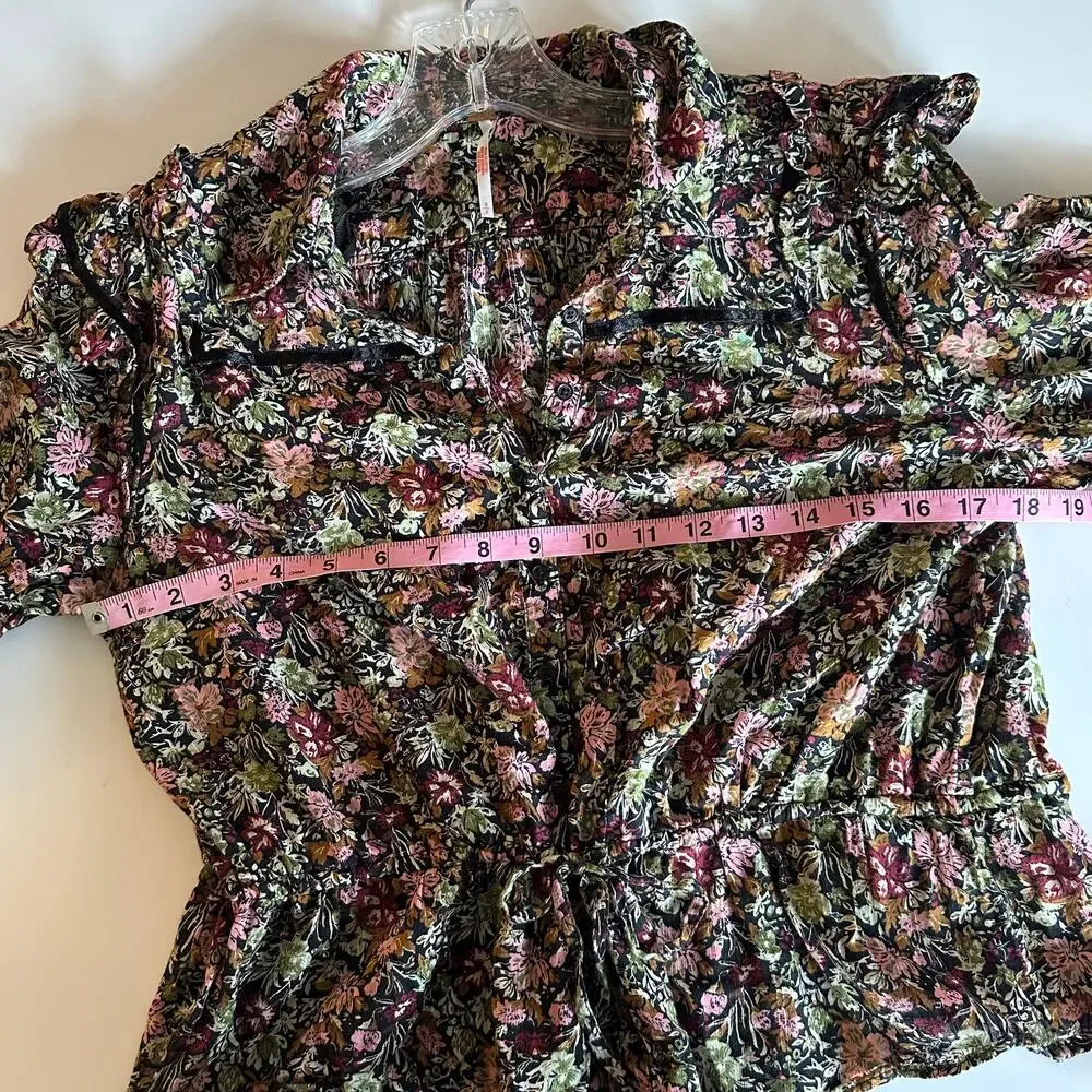 Free People Daybreak Top Womens Small Moody Floral Boho Ruffled Blouse